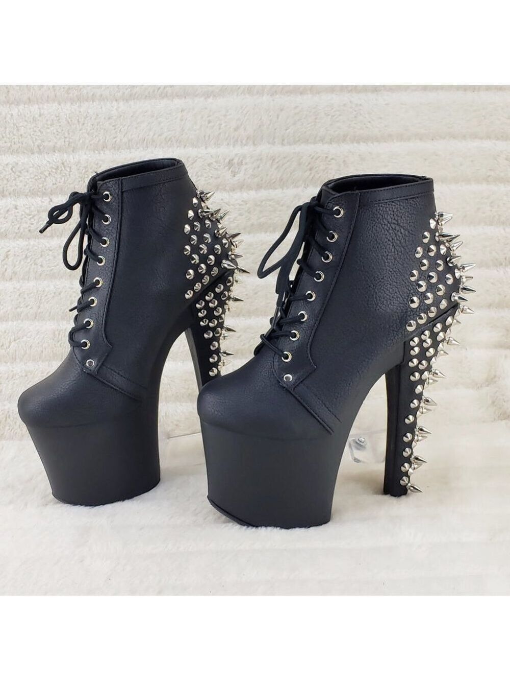 Spikes & Studs High Heel Platform Punk Rock Ankle Boots Fearless - Picture 11 of 11